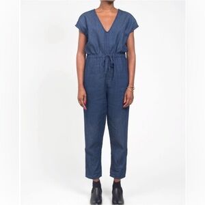 Lightweight chambray denim romper jumpsuit